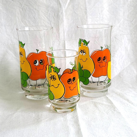 Nancy Lynn Other - Vintage 80s Nancy Lynn Funny Fruits Yellow Orange Green Juice Glasses Set of 3